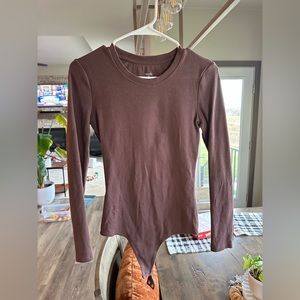 NUUDS Ribbed Long Sleeve Bodysuit - Coffee - SMALL